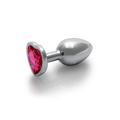 Shots Ouch! Heart Gem Butt Plug Small - Silver/Rubellite Pink