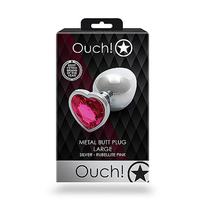 Shots Ouch! Heart Gem Butt Plug Large - Silver/Rubellite Pink