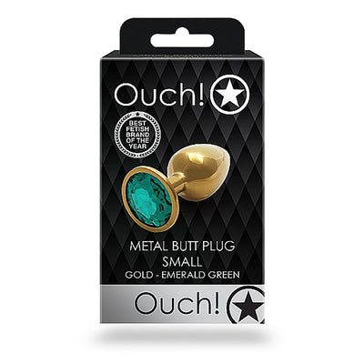 Shots Ouch! Round Gem Butt Plug Small - Gold/Emerald Green