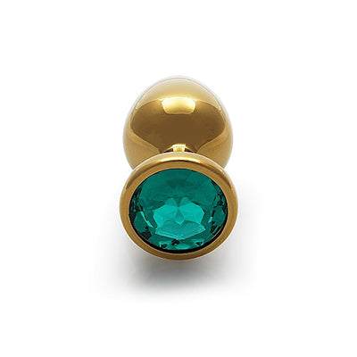 Shots Ouch! Round Gem Butt Plug Medium - Gold/Emerald Green