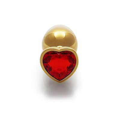 Shots Ouch! Heart Gem Butt Plug Large - Gold/Ruby Red