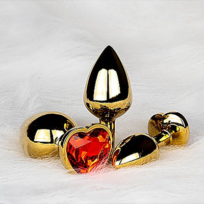 Shots Ouch! Heart Gem Butt Plug Large - Gold/Ruby Red