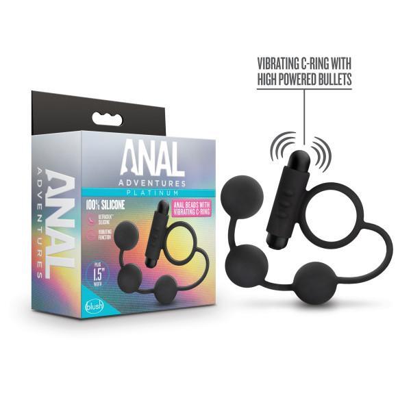 Anal Adventures Platinum Anal Beads W/ Vibrating C Ring sextoyclub.com