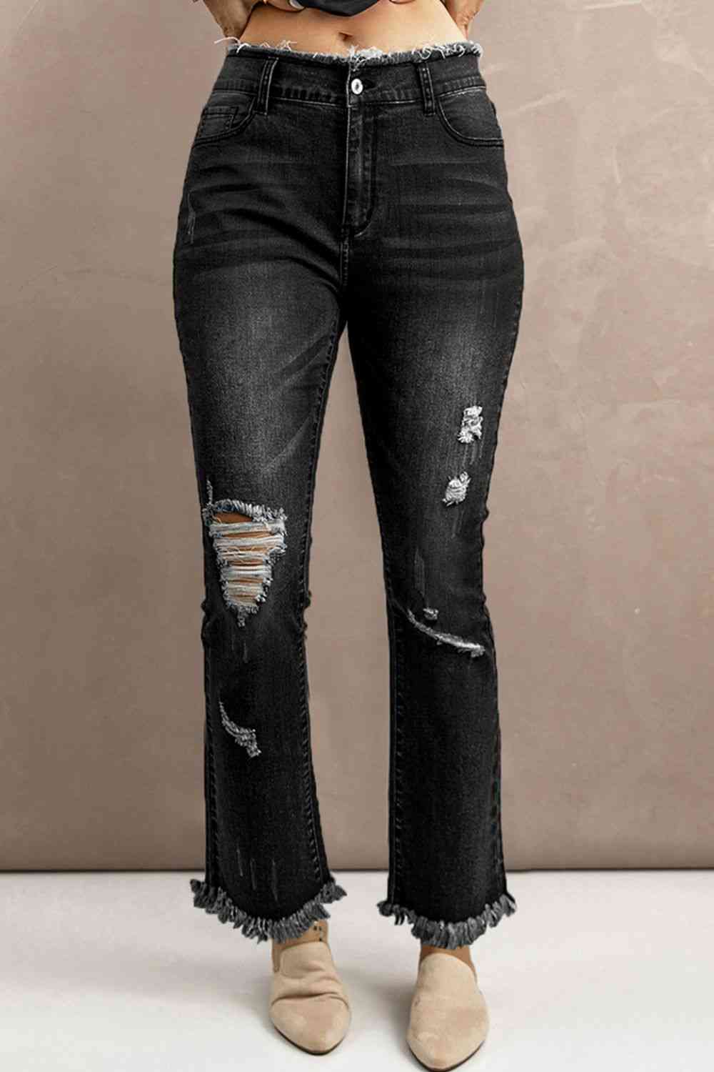 Baeful High Waist Distressed Raw Hem Jeans