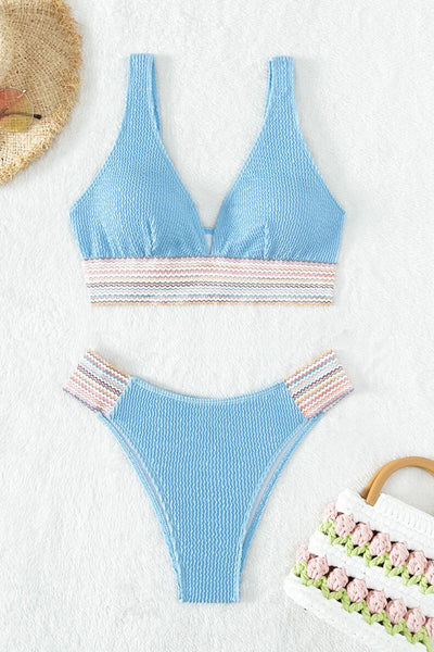 Contrast Textured High Cut Swim Set