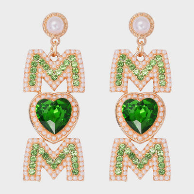 MOM Pearl Rhinestone Alloy Earrings