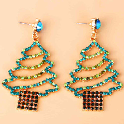 Rhinestone Alloy Christmas Tree Earrings