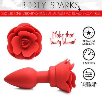 28X Silicone Vibrating Rose Anal Plug with Remote Booty Sparks