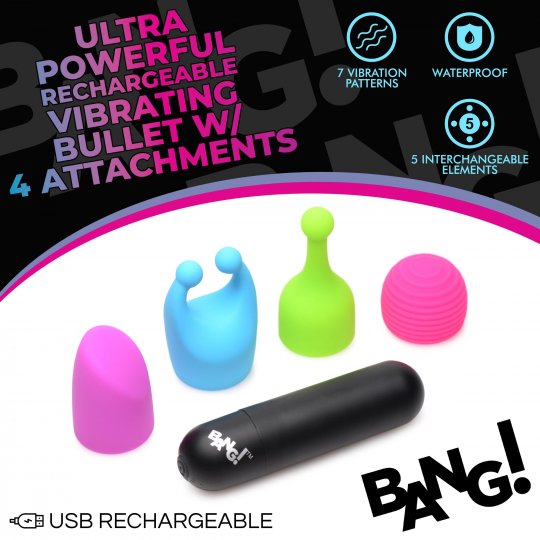 7X Rechargeable Bullet with 4 Attachments XR Brands