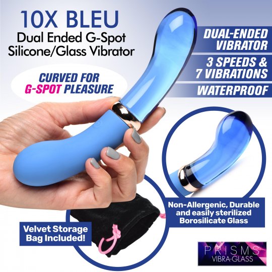 10X Bleu Dual Ended G-Spot Silicone and Glass Vibrator