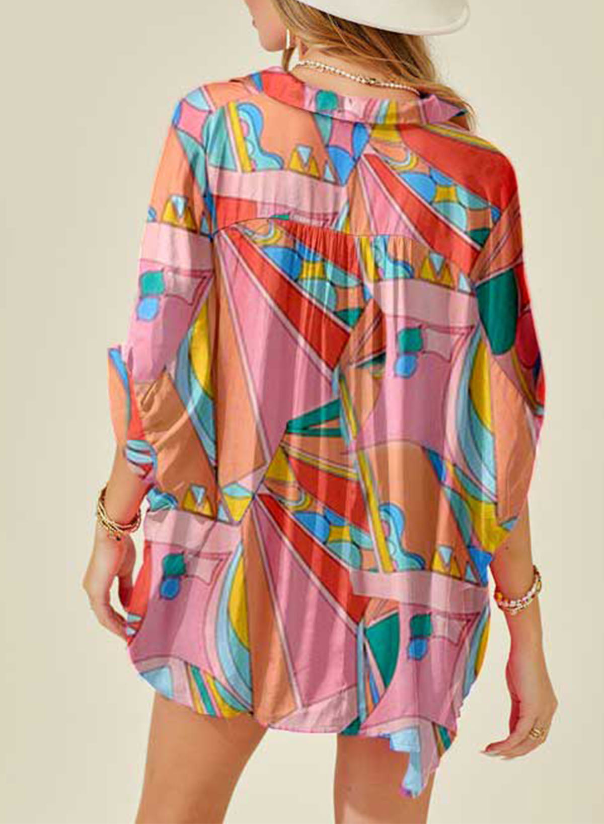 Printed Dolman Sleeve Collared Shirt