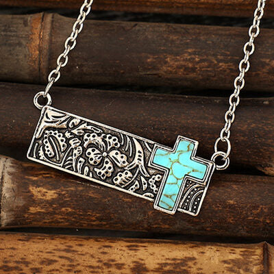 Artificial Turquoise Cross Bar Necklace