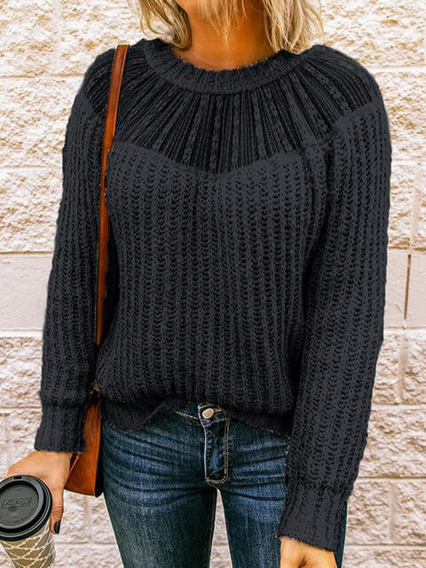 Round Neck Rib-Knit Sweater