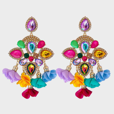 Flower Shape Rhinestone Alloy Dangle Earrings