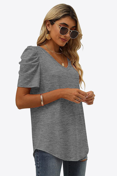 V-Neck Puff Sleeve Tee