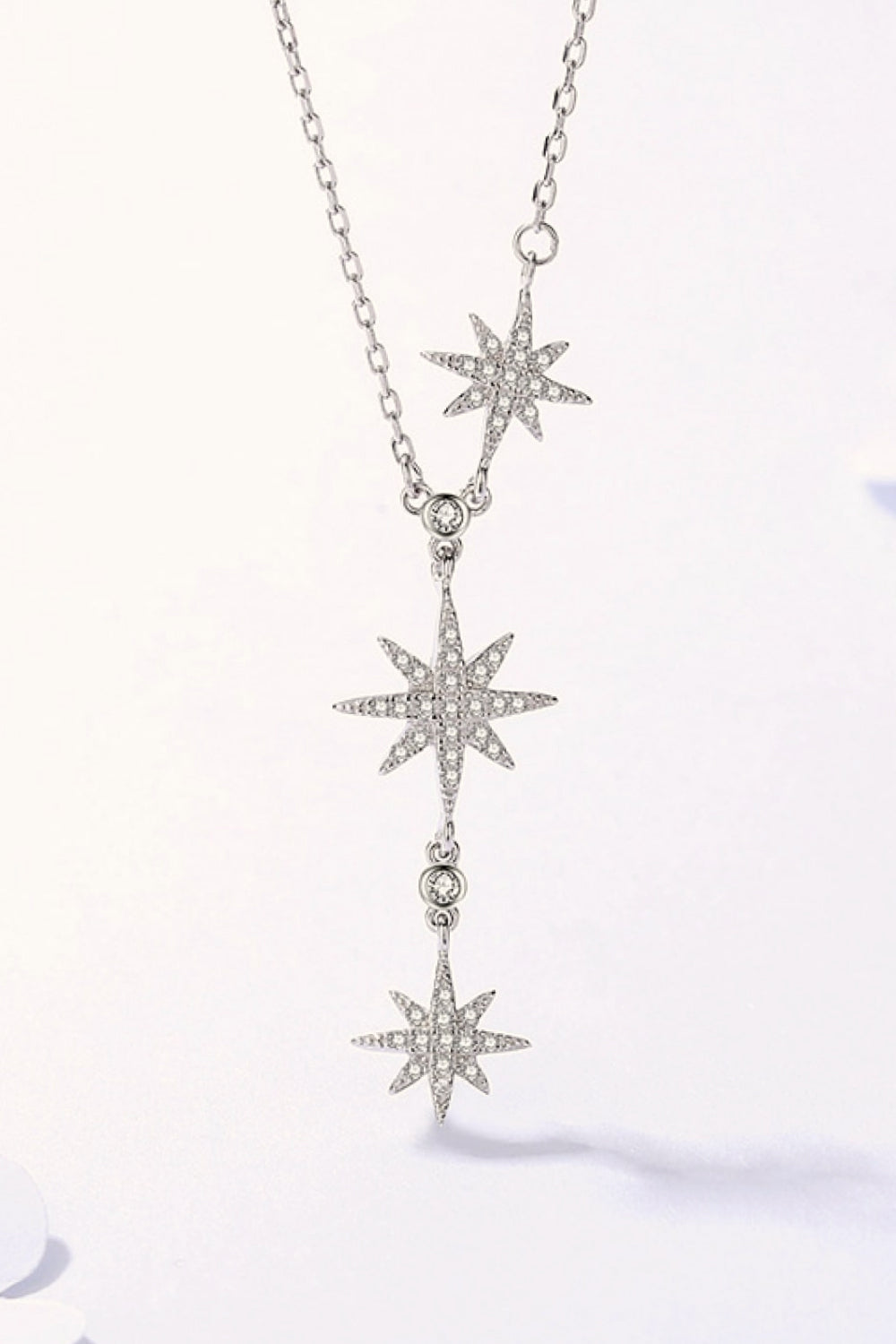 925 Sterling Silver 3 Star Drop Pendant Necklace