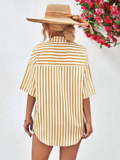 Striped Dropped Shoulder Half Sleeve Shirt