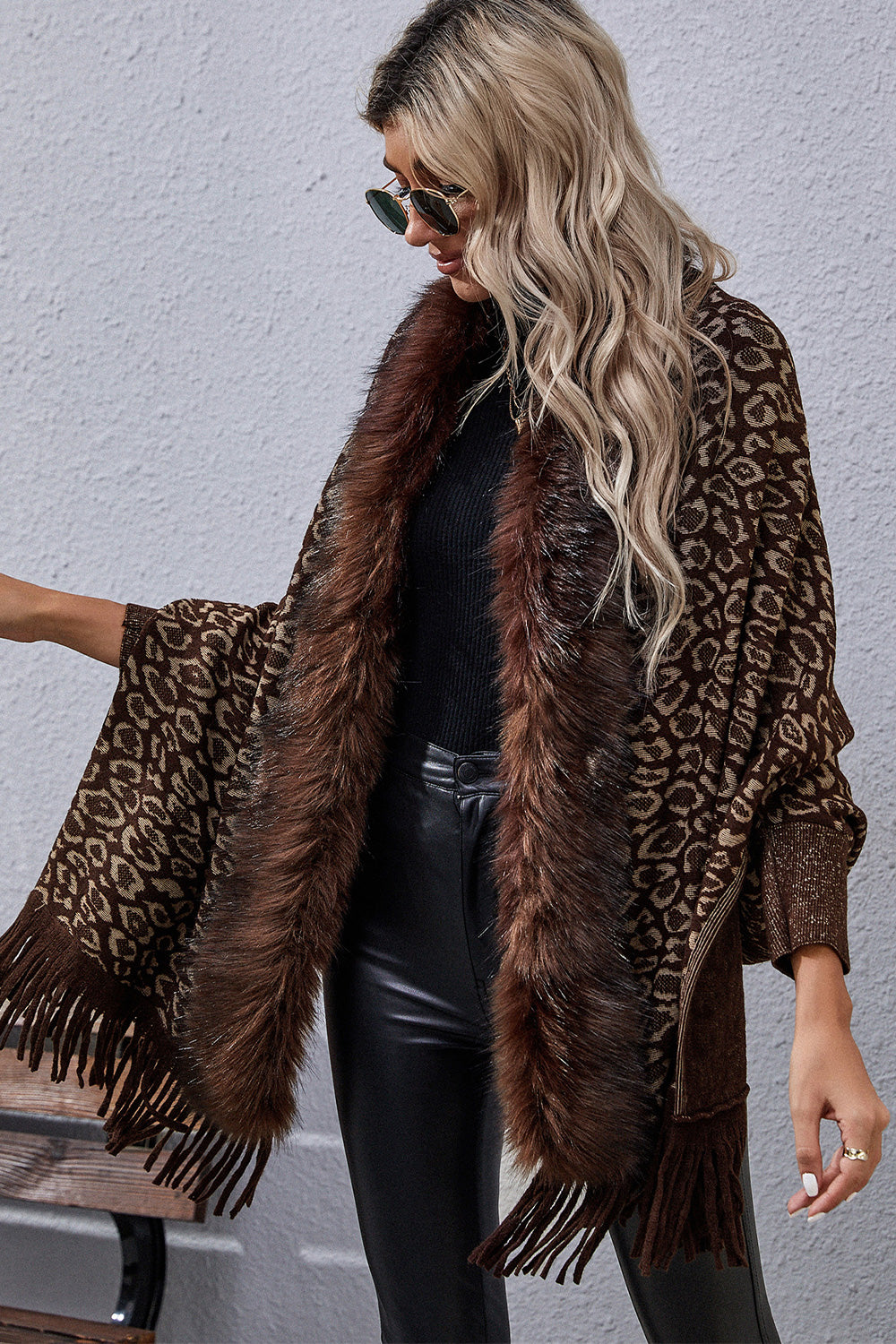 Leopard Fringe Detail Poncho