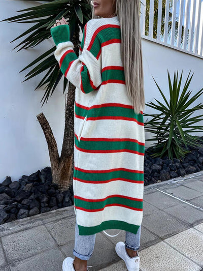 Striped Open Front Longline Cardigan