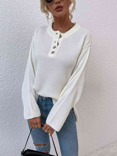 Quarter-Button Slit Sweater