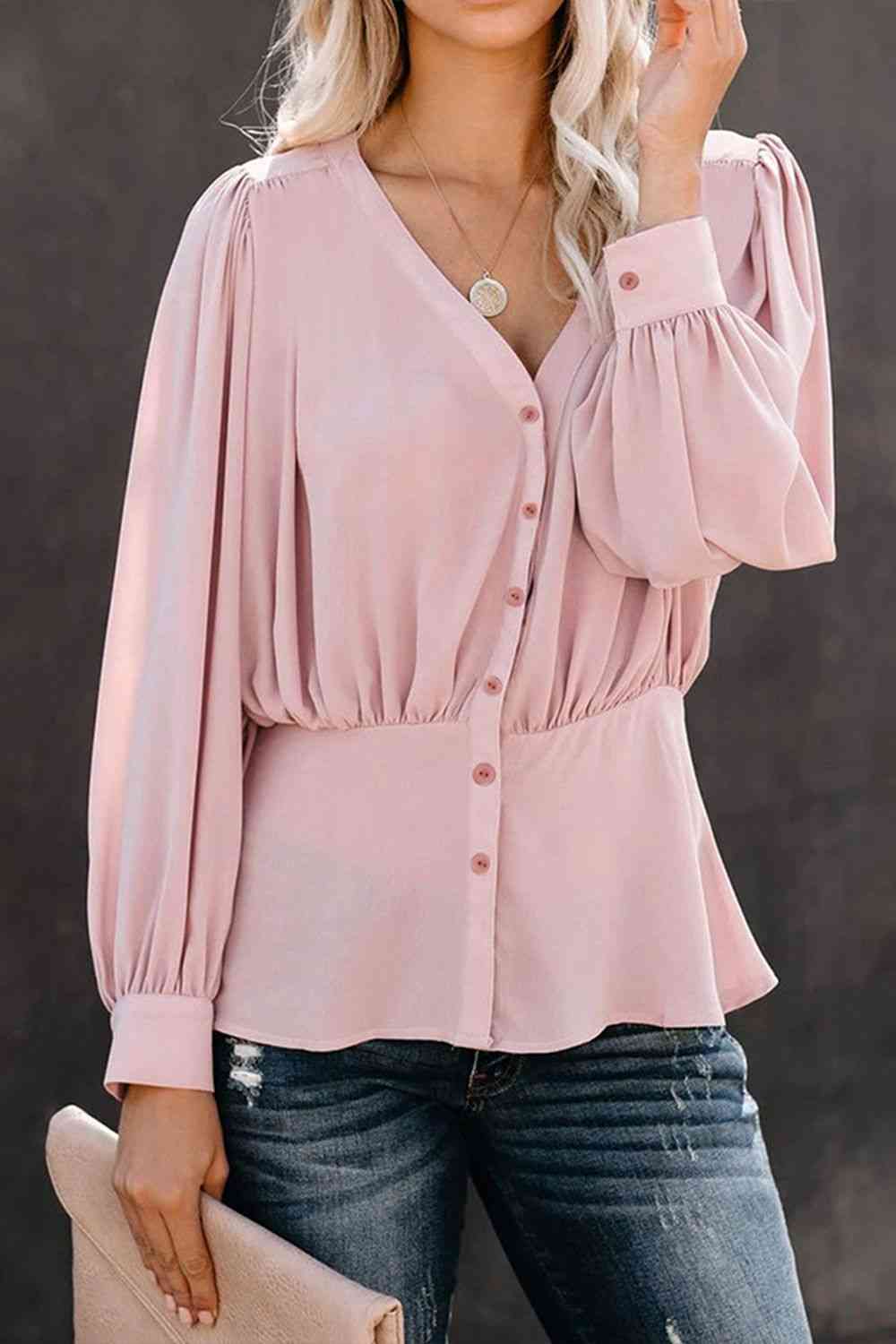 Buttoned Puff Sleeve Blouse