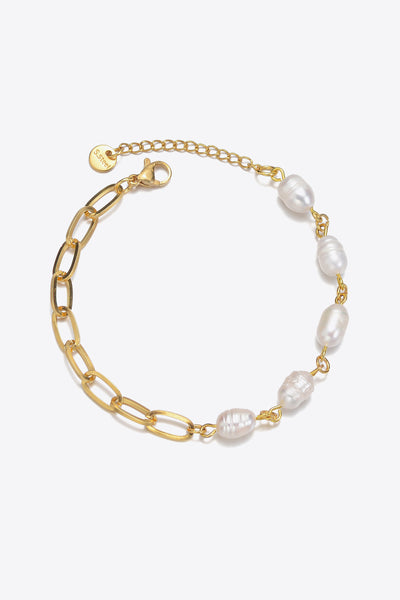 Half Pearl Half Chain Stainless Steel Bracelet