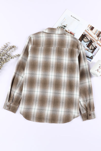 Double Take Plaid Collared Neck Long Sleeve Shirt