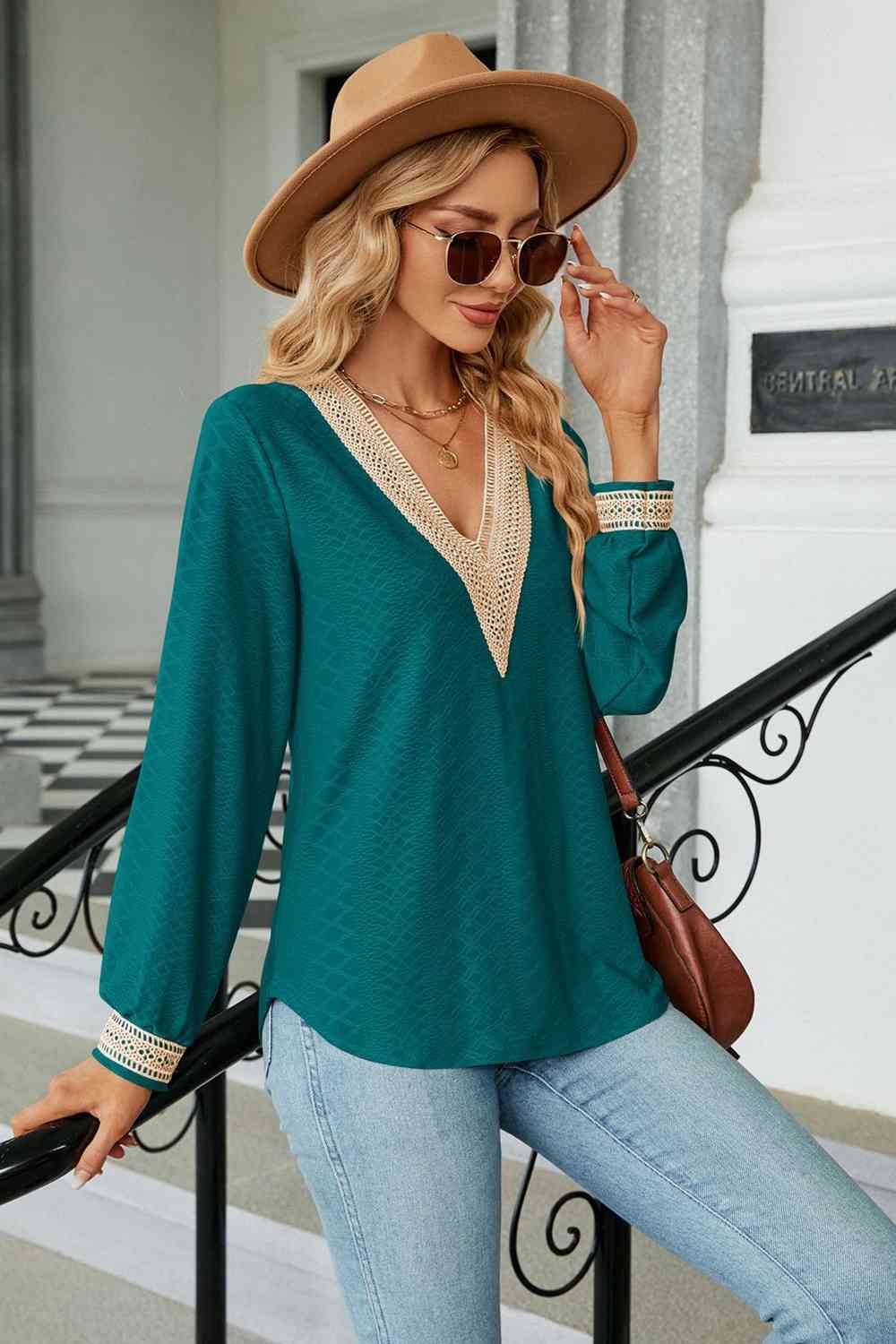 V-Neck Long Sleeve Blouse