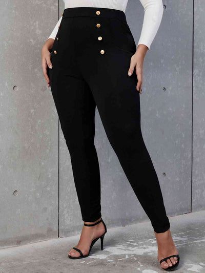 Plus Size Decorative Button Skinny Pants