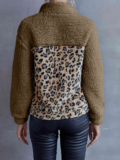 Leopard Quarter-Snap Teddy Sweatshirt