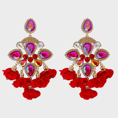 Flower Shape Rhinestone Alloy Dangle Earrings