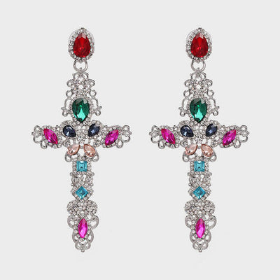 Rhinestone Alloy Cross Earrings