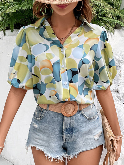 Printed Short Puff Sleeve Shirt