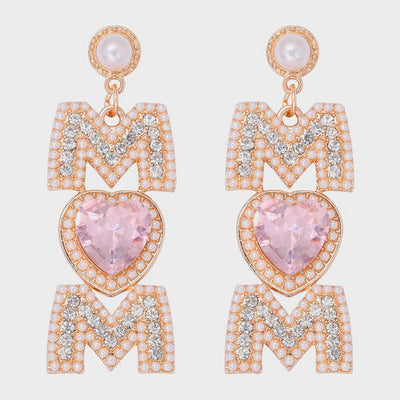MOM Pearl Rhinestone Alloy Earrings