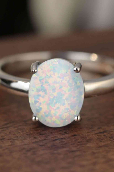 925 Sterling Silver Opal Solitaire Ring