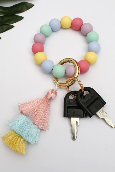 Silica Gel Bead Wristlet Keychain with Layered Tassels