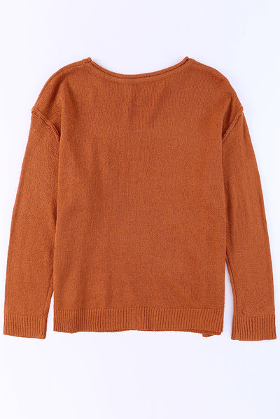 Exposed Seam Round Neck Knit Top